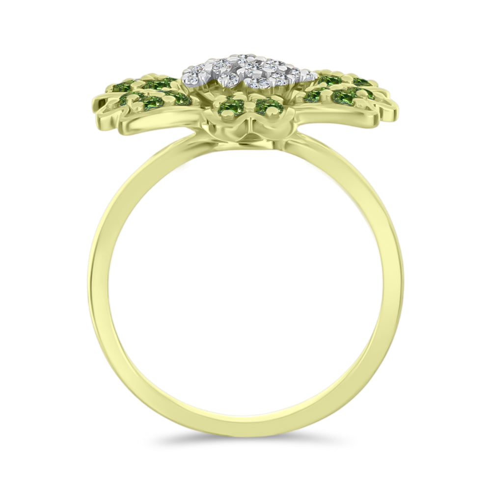 Anillo de Plata Bañada en Oro con Zafiro Verde y Topacio Blanco 2 