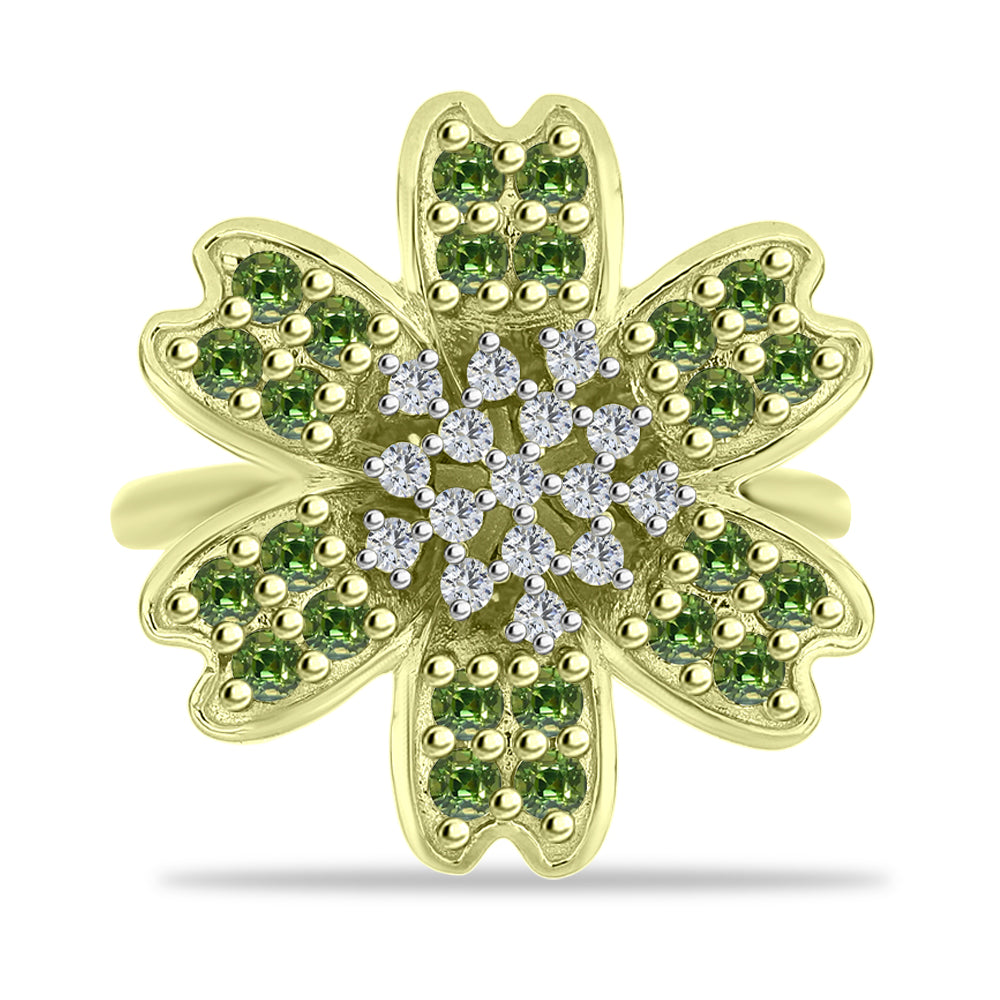 Anillo de Plata Bañada en Oro con Zafiro Verde y Topacio Blanco 1 