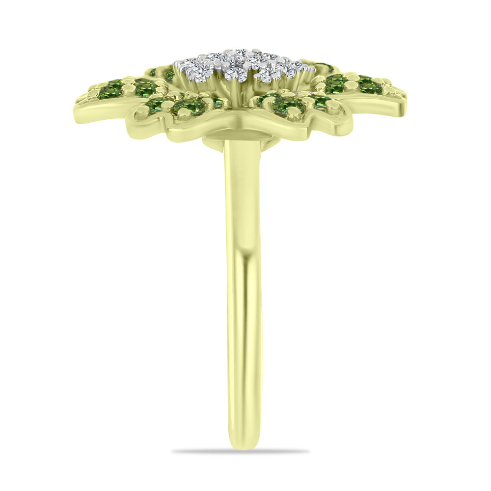 Anillo de Plata Bañada en Oro con Zafiro Verde y Topacio Blanco 4 