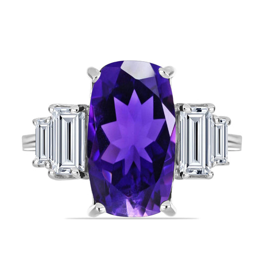Anillo de Plata con Amatista de Marruecos y Topacio Blanco