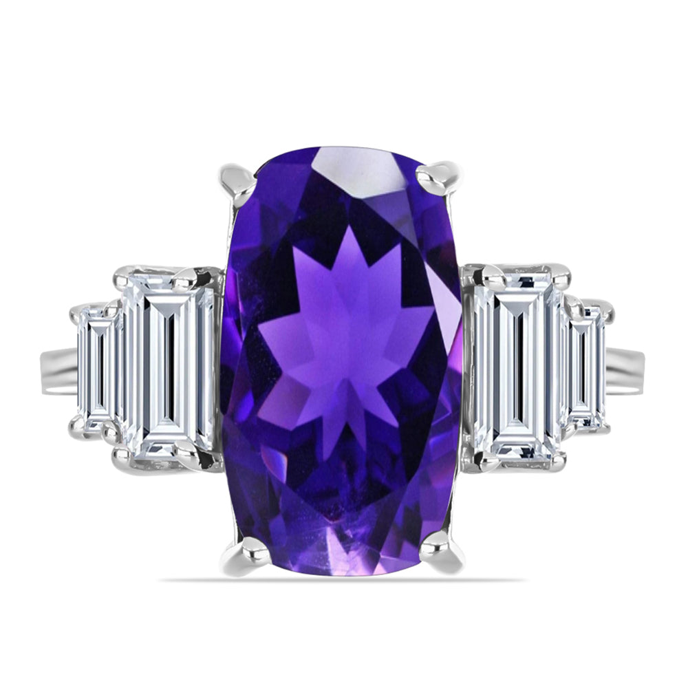 Anillo de Plata con Amatista de Marruecos y Topacio Blanco