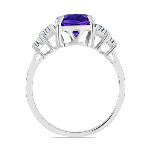 Anillo de Plata con Amatista de Marruecos y Topacio Blanco