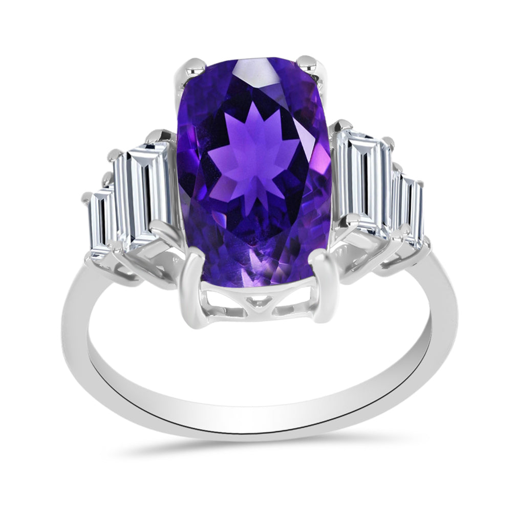 Anillo de Plata con Amatista de Marruecos y Topacio Blanco 3 