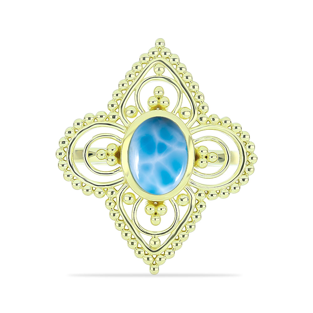 Anillo de Plata Bañada en Oro con Larimar