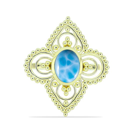 Anillo de Plata Bañada en Oro con Larimar