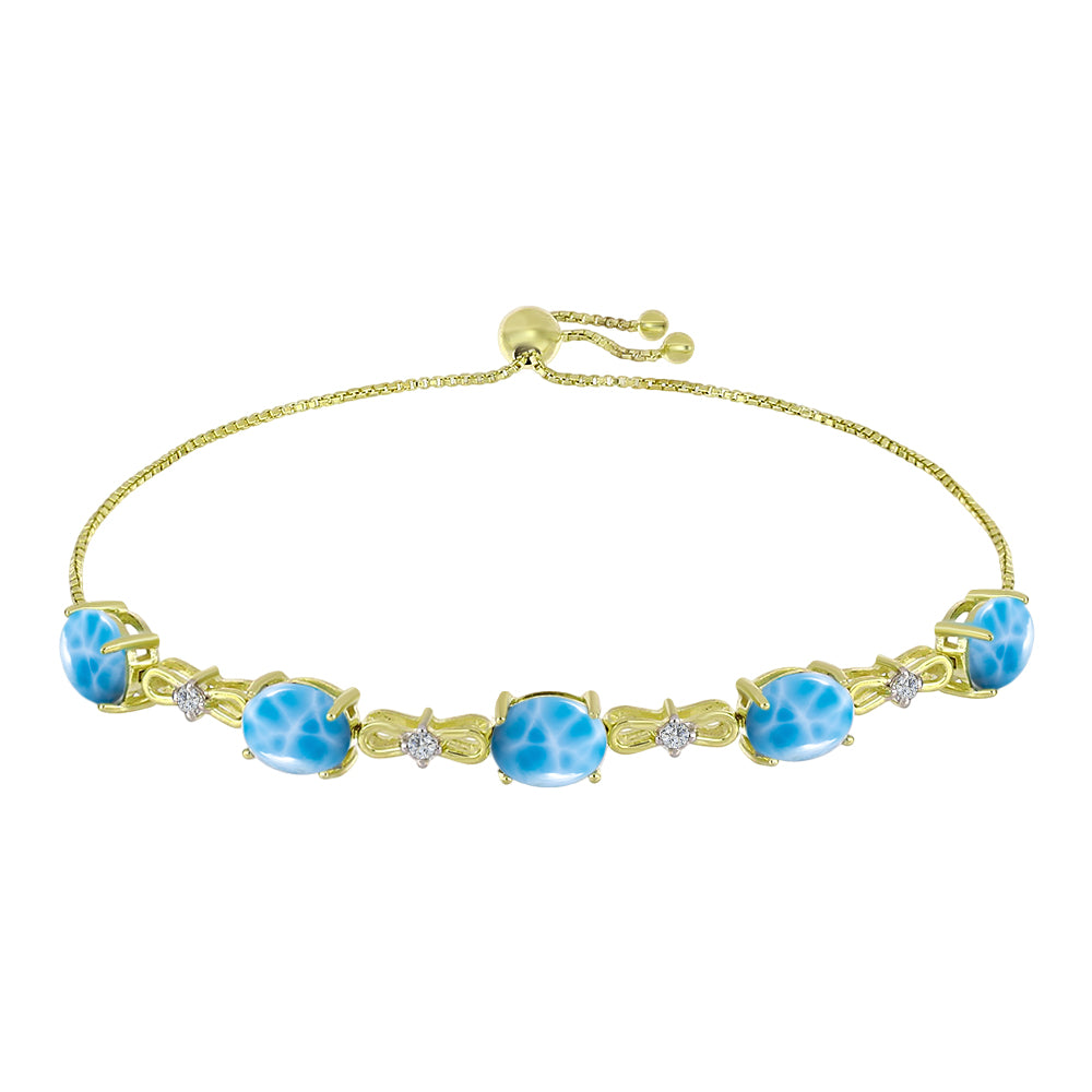 Pulsera de Plata Bañada en Oro con Larimar y Topacio Blanco