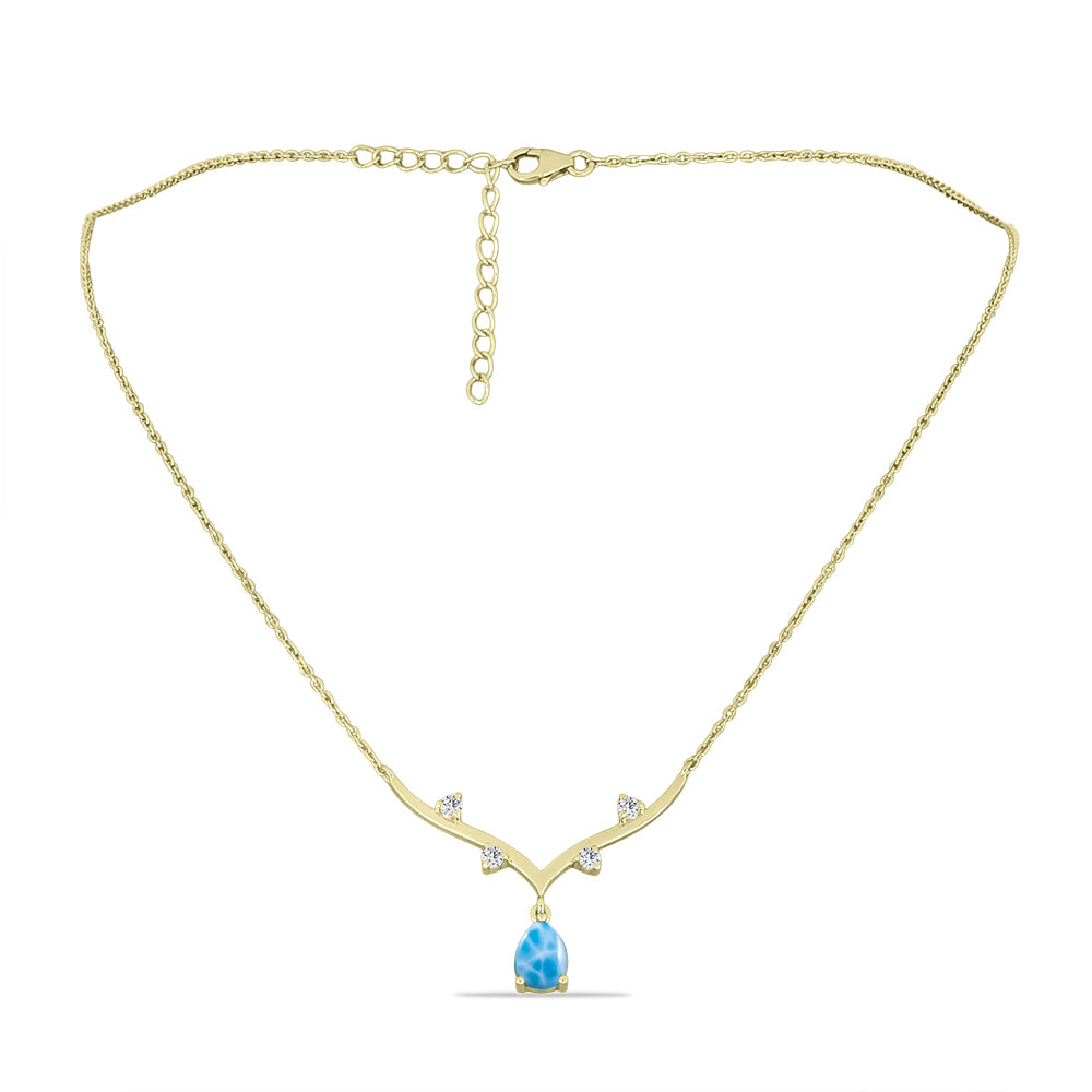Collar de Plata Bañada en Oro con Larimar y Topacio Blanco 1 
