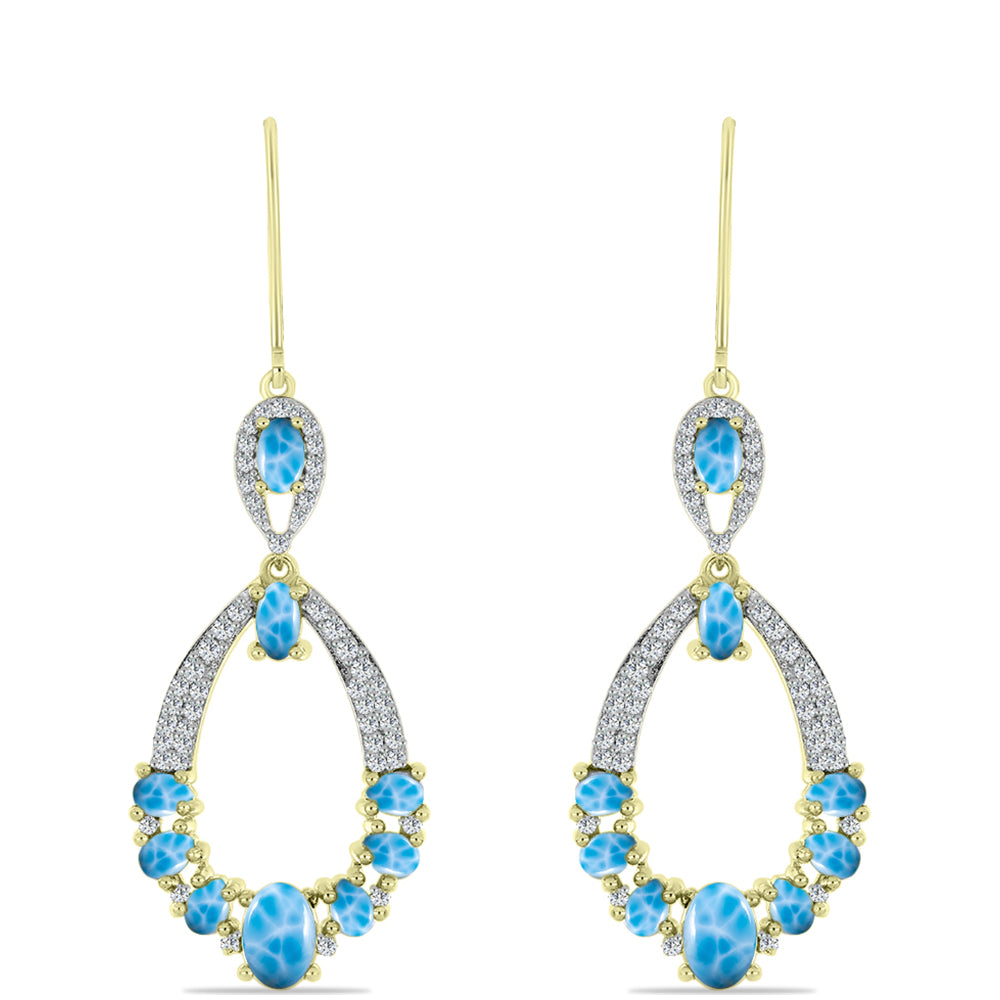 Pendientes de Plata Bañada en Oro con Larimar 3 