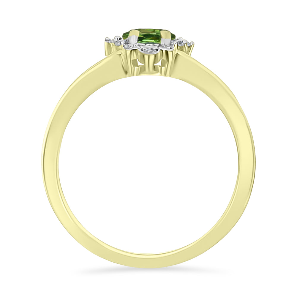 Anillo de Plata Bañada en Oro con Zafiro Verde y Topacio Blanco