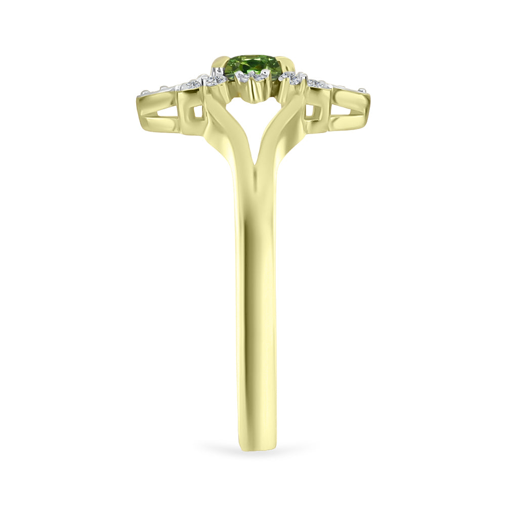 Anillo de Plata Bañada en Oro con Zafiro Verde y Topacio Blanco 4 