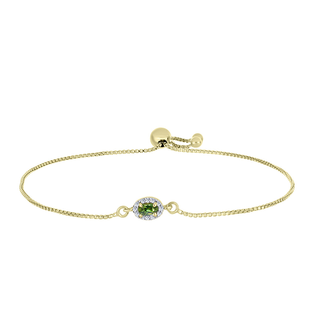 Pulsera de Plata Bañada en Oro con Zafiro Verde y Topacio Blanco