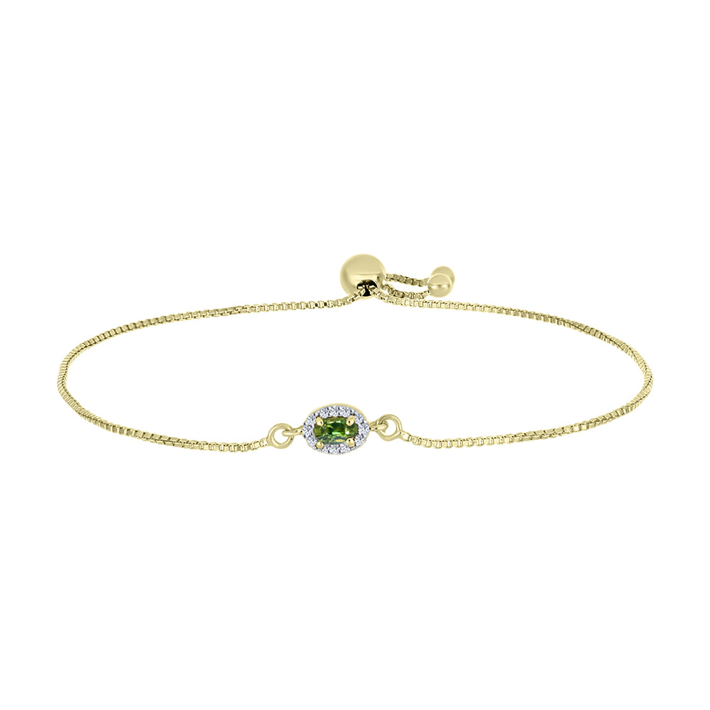 Pulsera de Plata Bañada en Oro con Zafiro Verde y Topacio Blanco