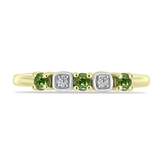 Anillo de Plata Bañada en Oro con Zafiro Verde y Topacio Blanco