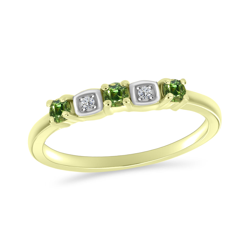 Anillo de Plata Bañada en Oro con Zafiro Verde y Topacio Blanco