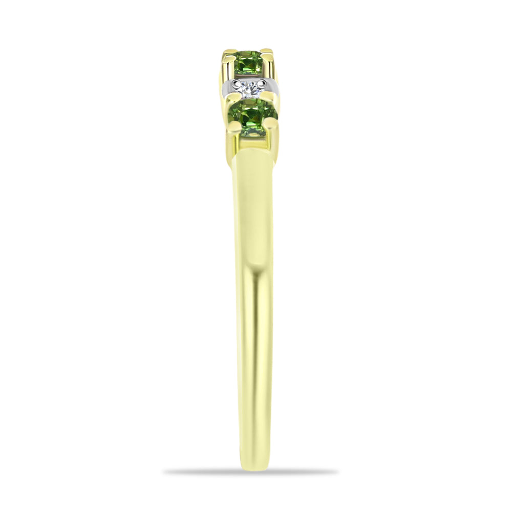 Anillo de Plata Bañada en Oro con Zafiro Verde y Topacio Blanco 4 