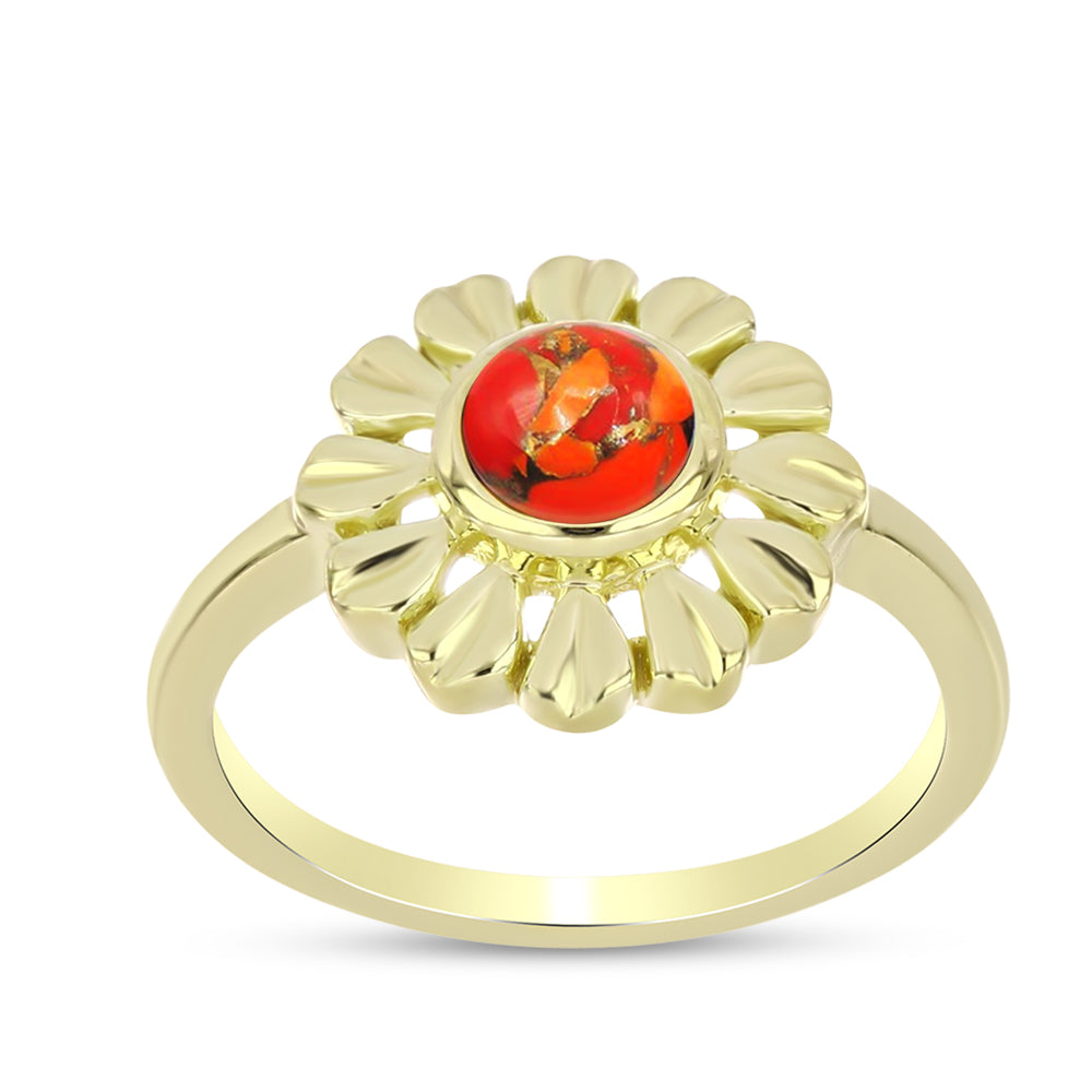 Anillo de Plata Bañada en Oro con Turquesa de Mohave