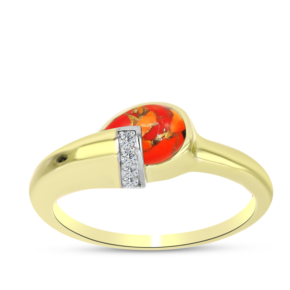 Anillo de Plata Bañada en Oro con Turquesa de Mohave y Topacio Blanco 3 