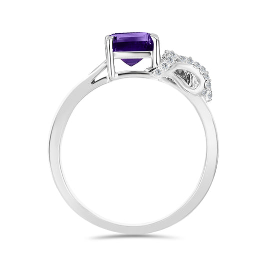Anillo de Plata con Amatista de Marruecos y Topacio Blanco