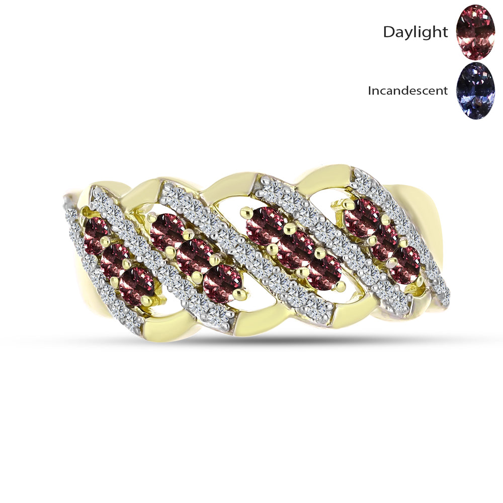 Anillo de Plata Bañada en Oro con Granate Bekily Multicolor y Topacio Blanco 1 
