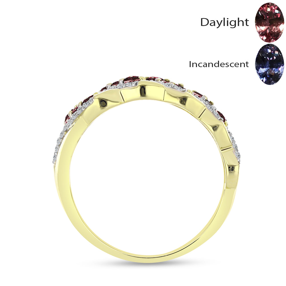 Anillo de Plata Bañada en Oro con Granate Bekily Multicolor y Topacio Blanco 2 