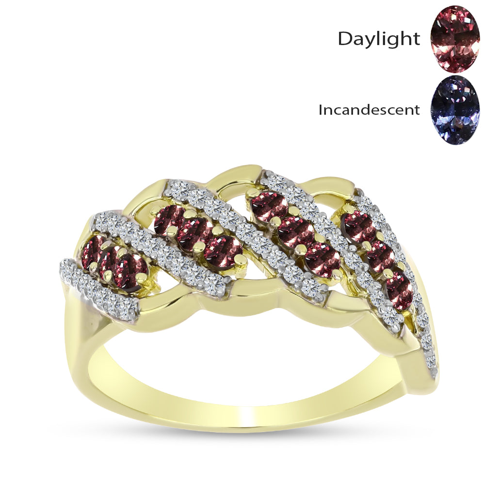 Anillo de Plata Bañada en Oro con Granate Bekily Multicolor y Topacio Blanco 3 