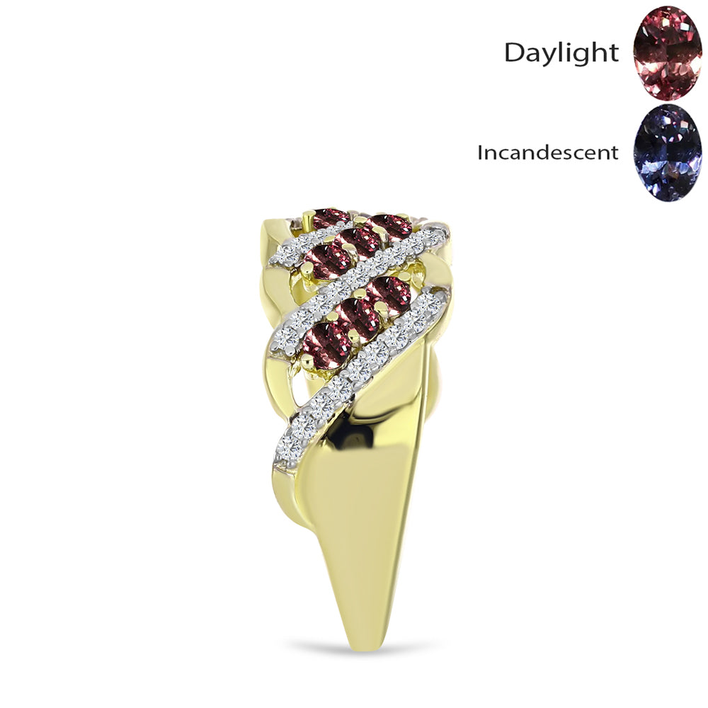 Anillo de Plata Bañada en Oro con Granate Bekily Multicolor y Topacio Blanco 8 