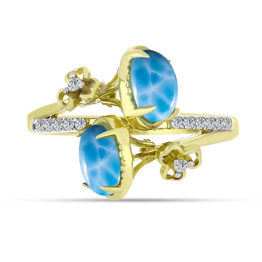 Anillo de Plata Bañada en Oro con Larimar y Topacio Blanco