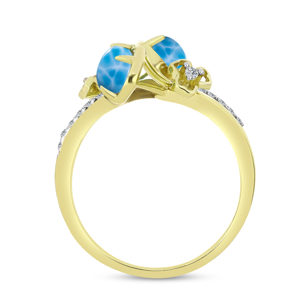 Anillo de Plata Bañada en Oro con Larimar y Topacio Blanco 2 