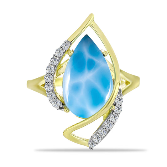 Anillo de Plata Bañada en Oro con Larimar y Topacio Blanco