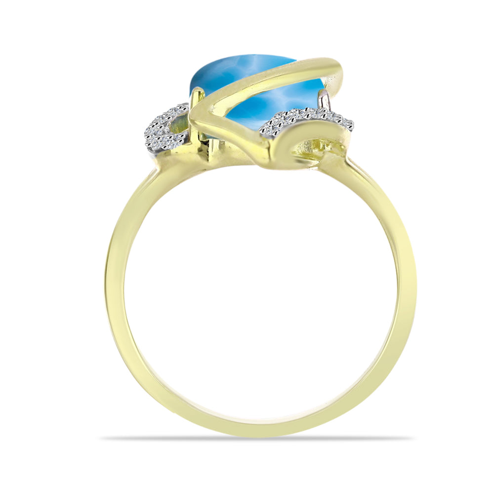 Anillo de Plata Bañada en Oro con Larimar y Topacio Blanco