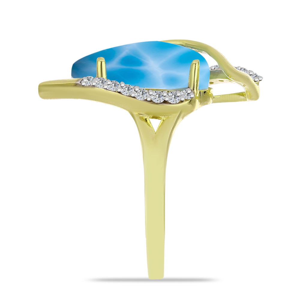 Anillo de Plata Bañada en Oro con Larimar y Topacio Blanco