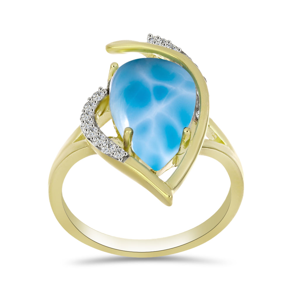 Anillo de Plata Bañada en Oro con Larimar y Topacio Blanco