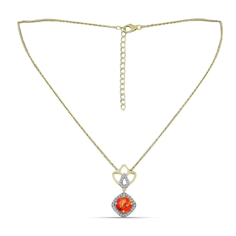 Collar de Plata Bañada en Oro con Turquesa de Mohave y Topacio Blanco 1 