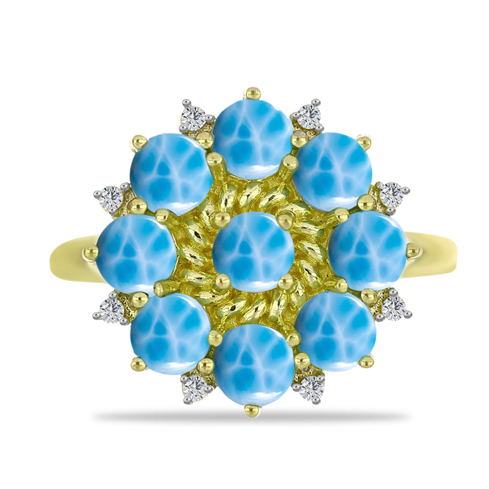 Anillo de Plata Bañada en Oro con Larimar y Topacio Blanco
