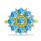 Anillo de Plata Bañada en Oro con Larimar y Topacio Blanco