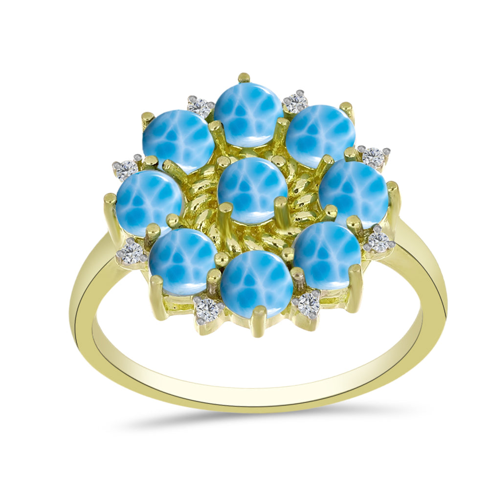 Anillo de Plata Bañada en Oro con Larimar y Topacio Blanco 3 