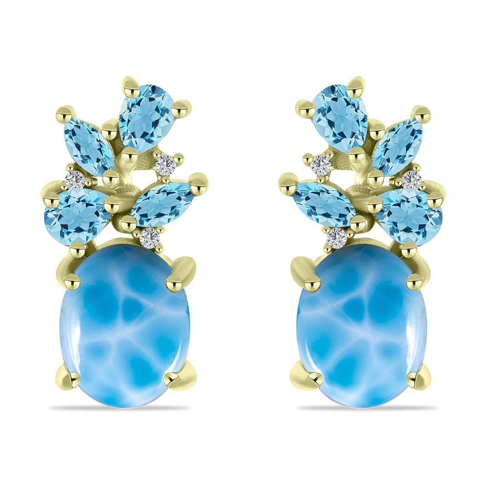 Pendientes de Plata Bañada en Oro con Larimar y Topacio Azul Suizo