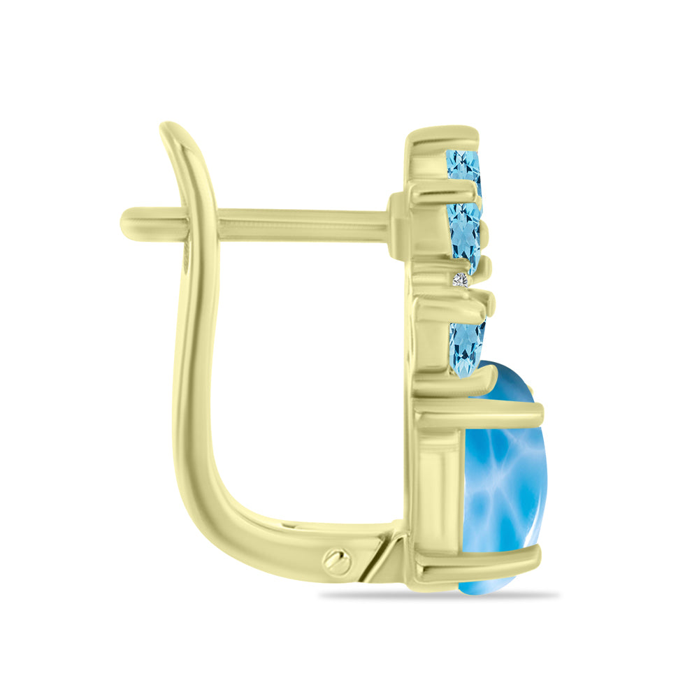 Pendientes de Plata Bañada en Oro con Larimar y Topacio Azul Suizo 2 