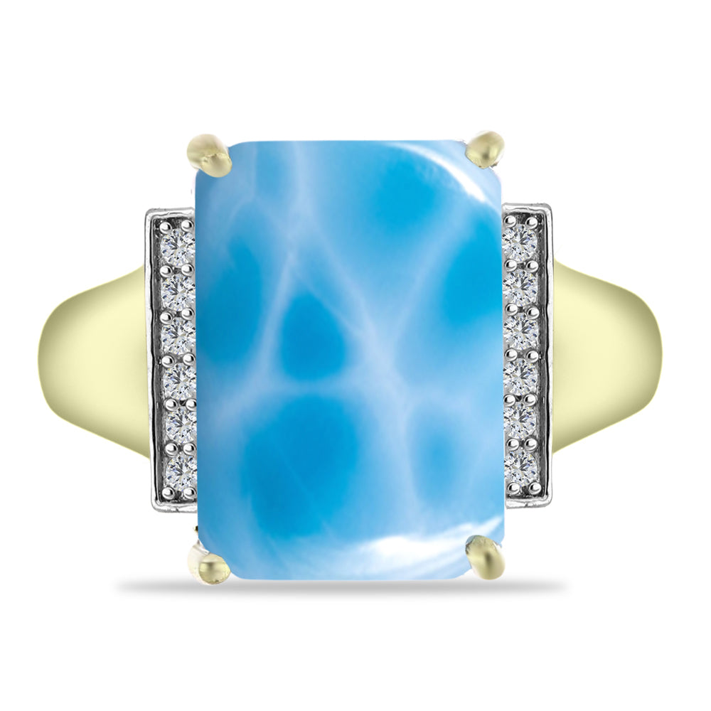 Anillo de Plata Bañada en Oro con Larimar y Topacio Blanco 1 