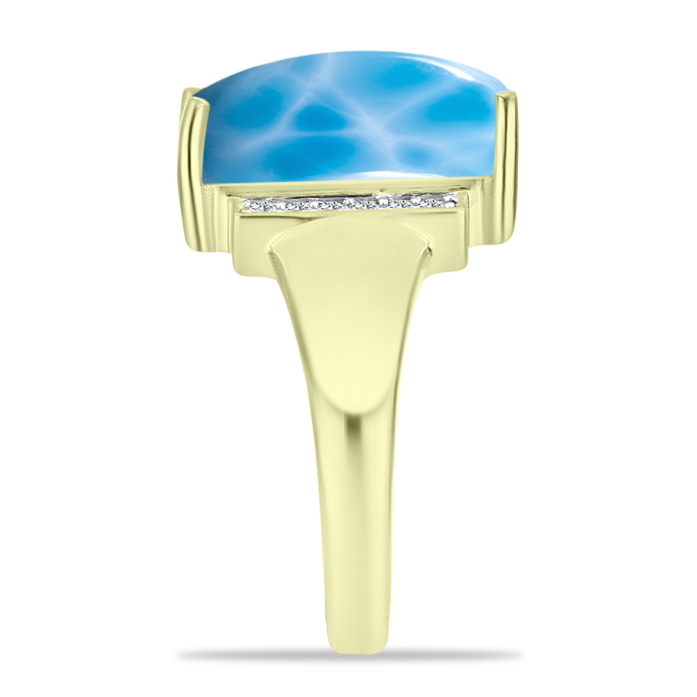 Anillo de Plata Bañada en Oro con Larimar y Topacio Blanco 4 