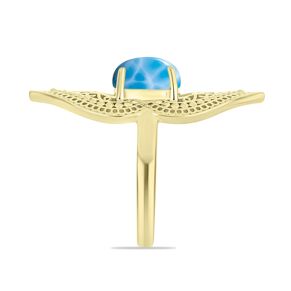 Anillo de Plata Bañada en Oro con Larimar 4 