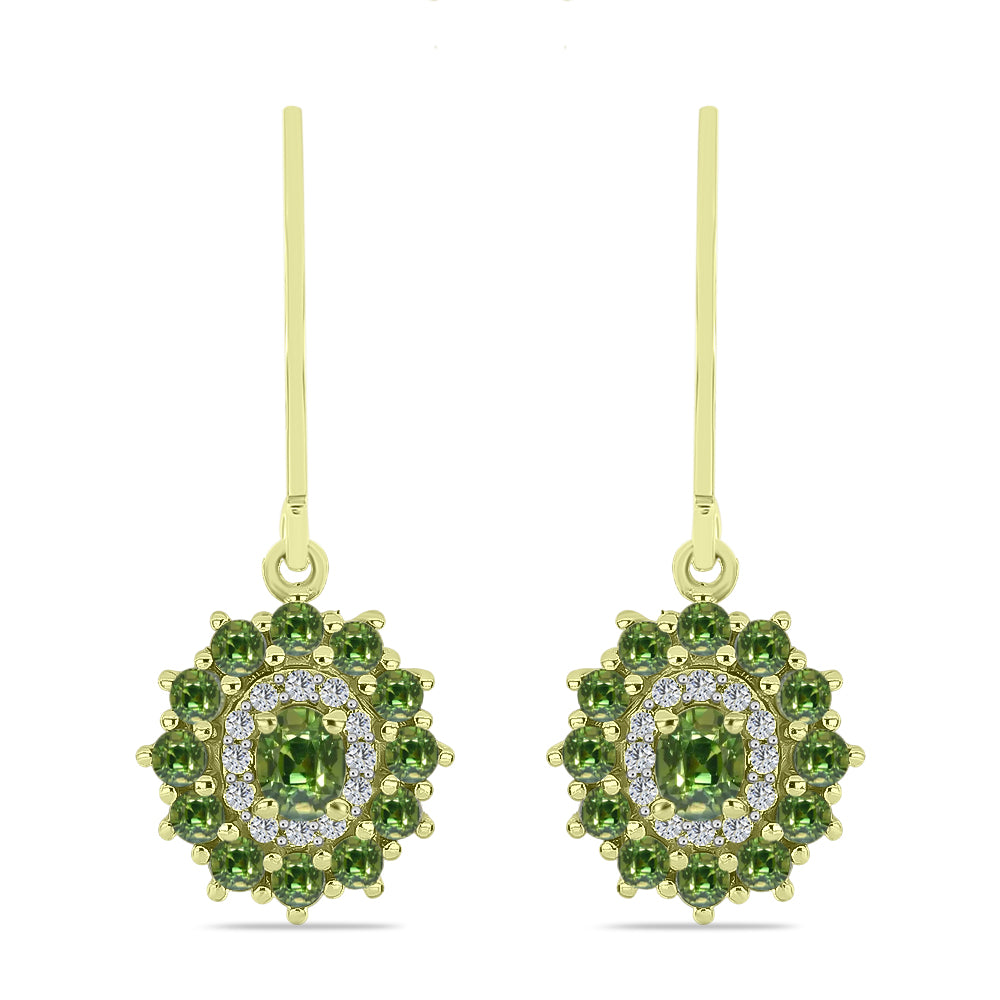 Pendientes de Plata Bañada en Oro con Zafiro Verde y Topacio Blanco