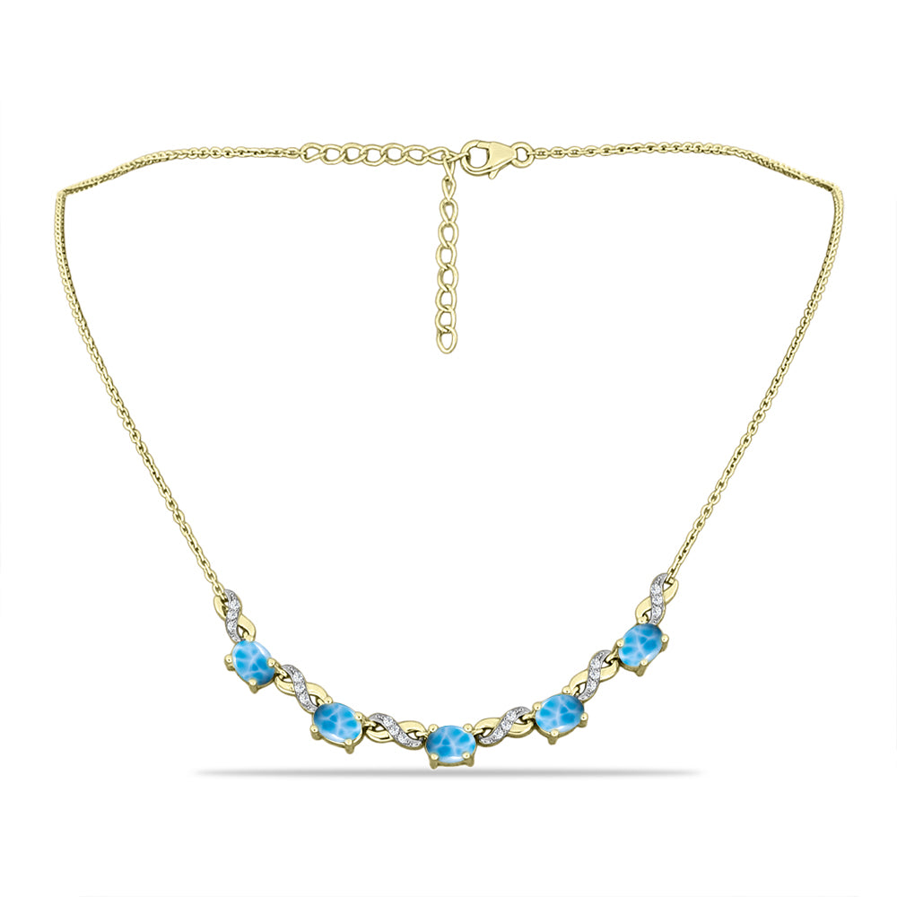 Collar de Plata Bañada en Oro con Larimar y Topacio Blanco