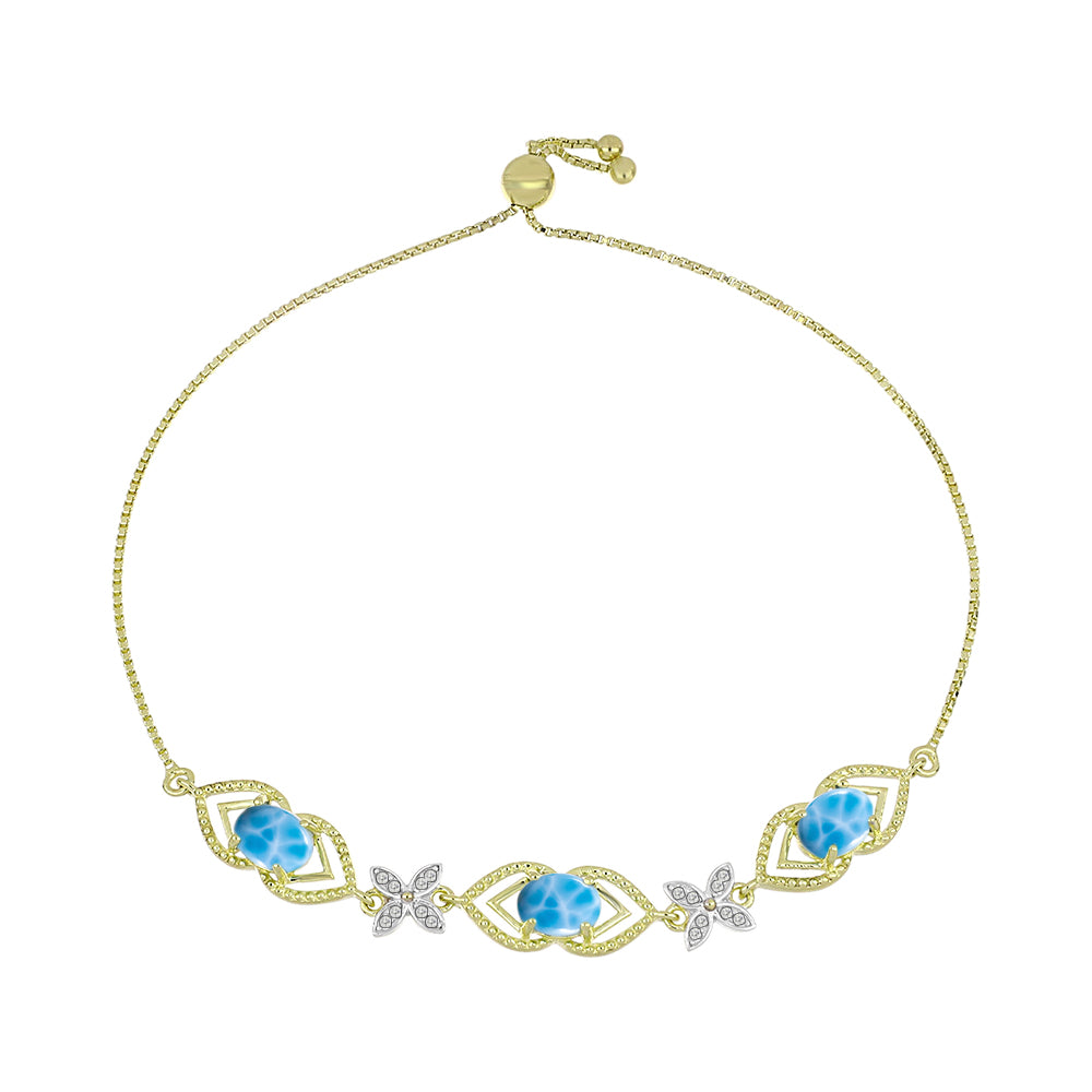 Pulsera de Plata Bañada en Oro con Larimar y Topacio Blanco 1 