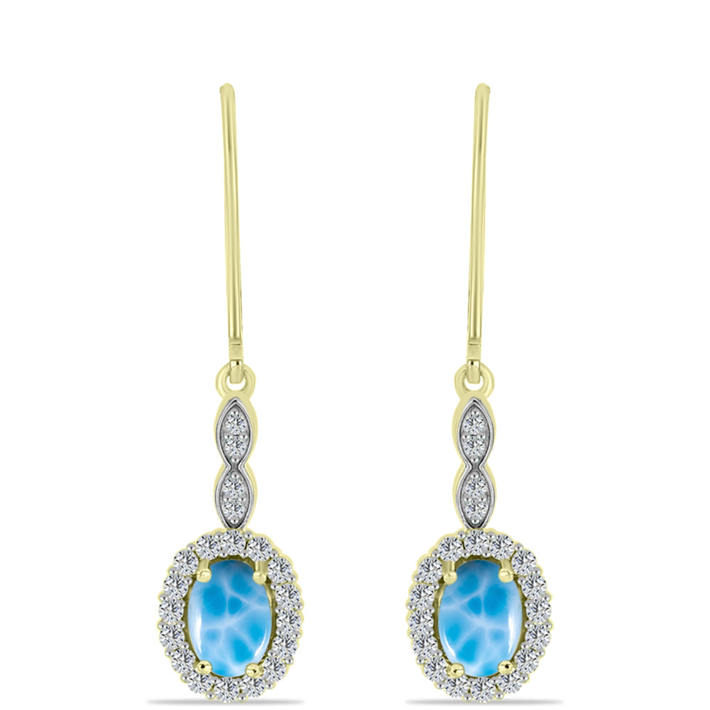 Pendientes de Plata Bañada en Oro con Larimar y Topacio Blanco 3 