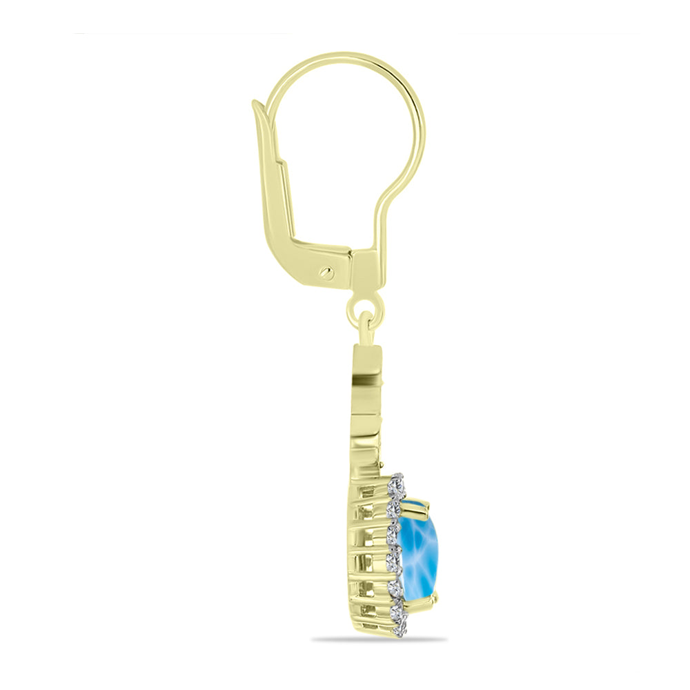 Pendientes de Plata Bañada en Oro con Larimar y Topacio Blanco 2 