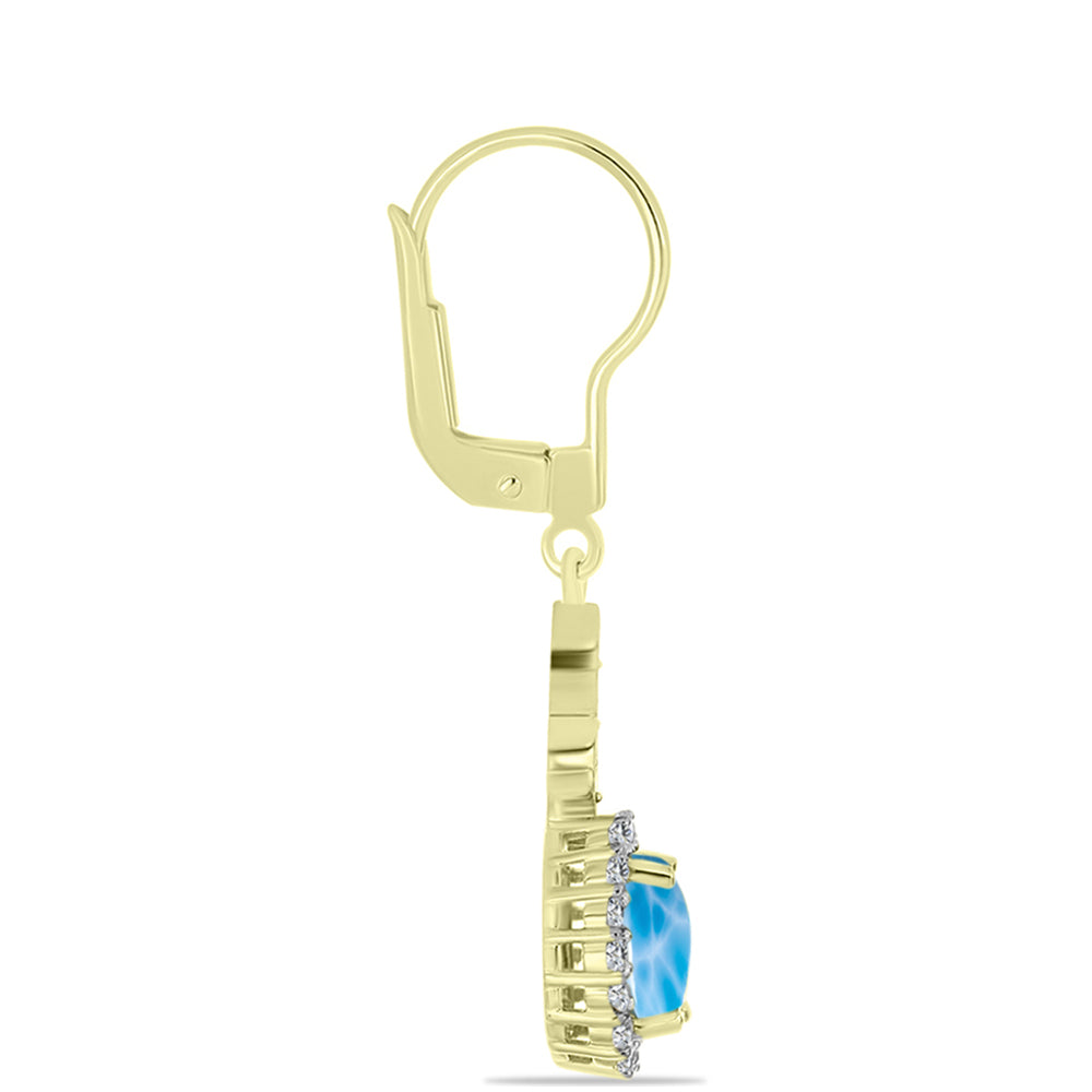 Pendientes de Plata Bañada en Oro con Larimar y Topacio Blanco