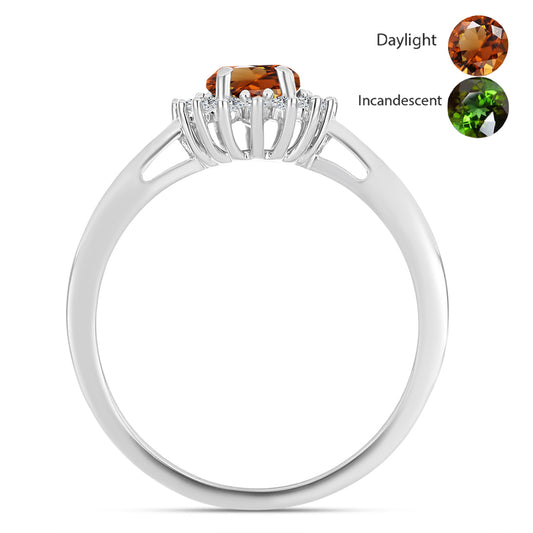 Anillo de Plata con Zultanita de Anatolia certificado y cultivado en laboratorio y Topacio Blanco