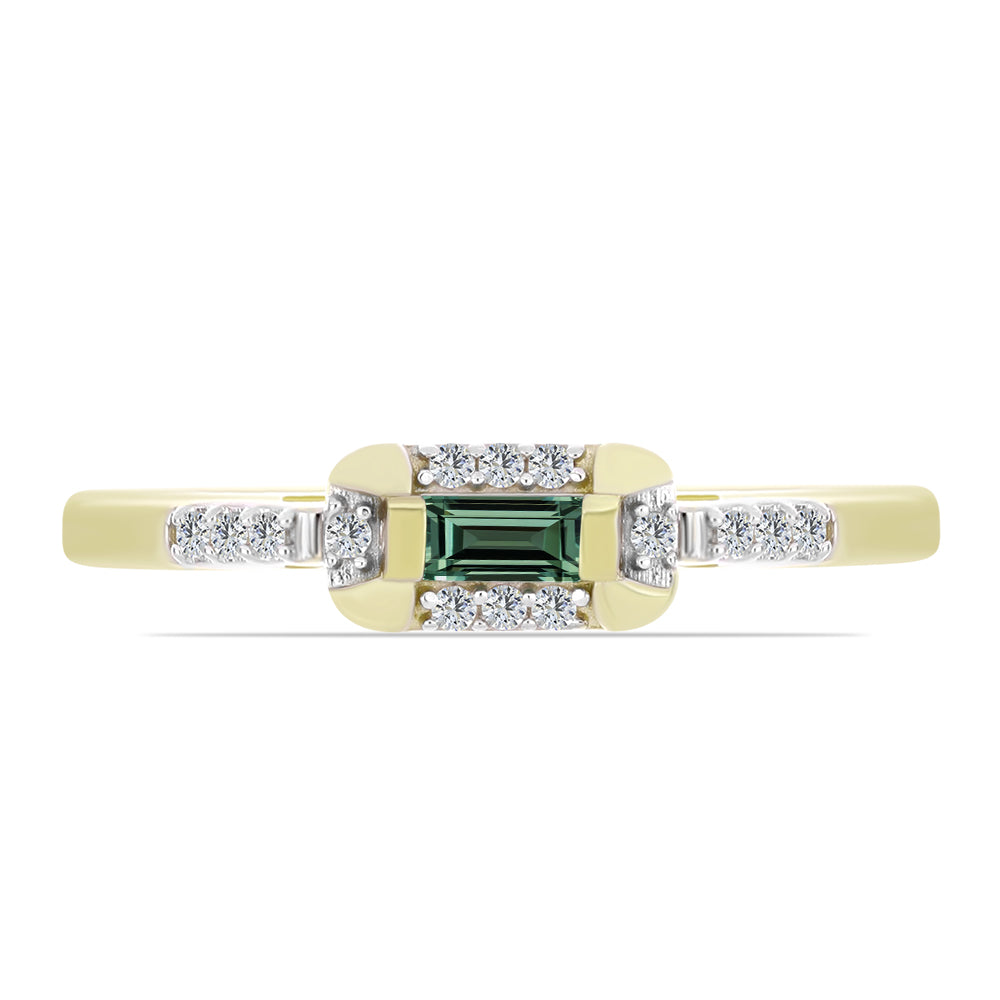 Anillo de Plata Bañada en Oro con Zafiro Verde y Topacio Blanco