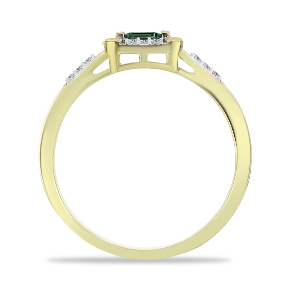 Anillo de Plata Bañada en Oro con Zafiro Verde y Topacio Blanco